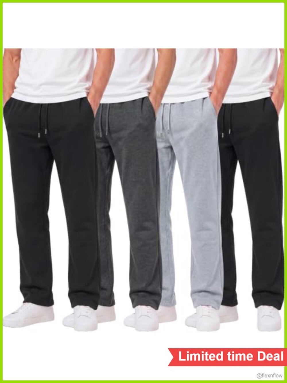 Men's Fleece Sweatpants Open Bottom Pockets 4 Pack